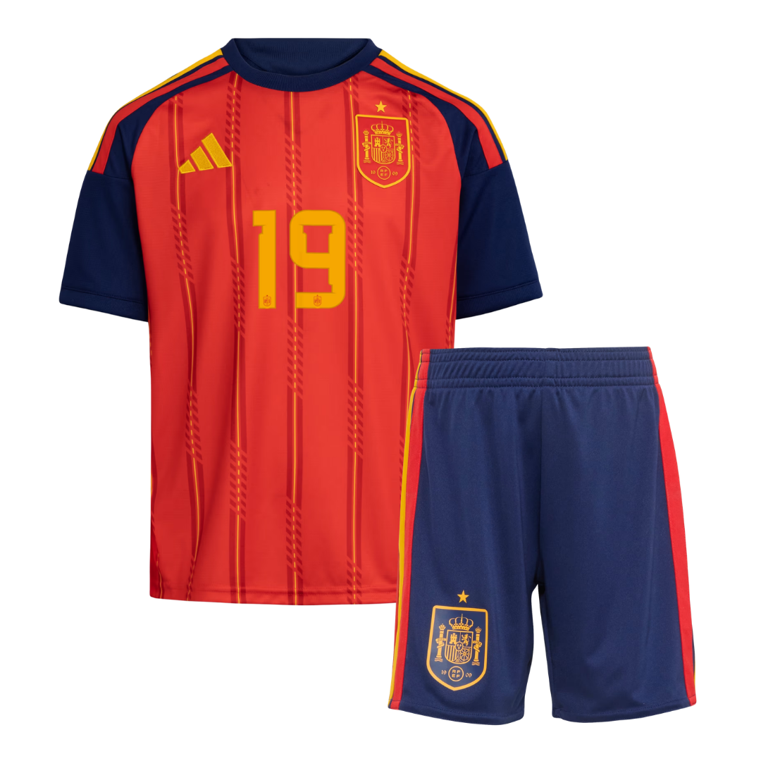 Spain 2026 Home Kids Jersey Yamal 19 front view - adidas