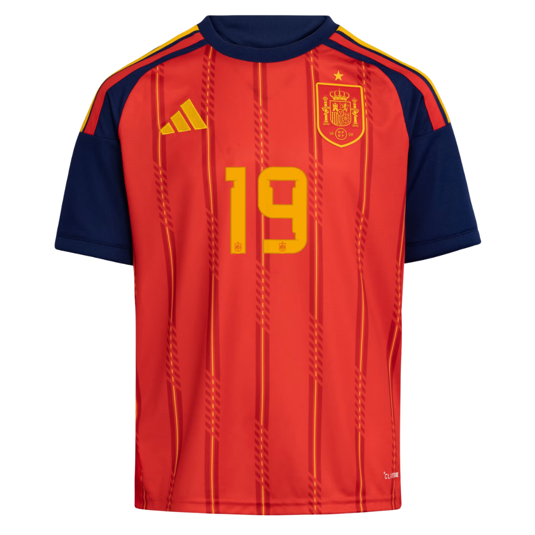 Spain 2026 Home Kids Jersey Yamal 19 front view - adidas